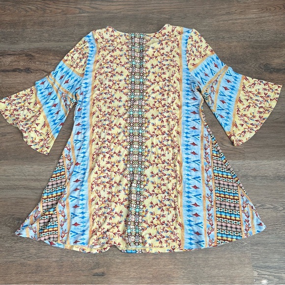Soft Surroundings Embroidered Boho Tunic Top Medium Blue Multi Bell Sleeve - Picture 5 of 10